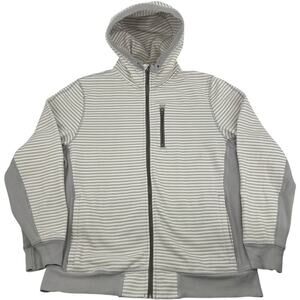 Men's White Grey Striped Lululemon Sequence Full Zip Hoodie Sweatshirt XL